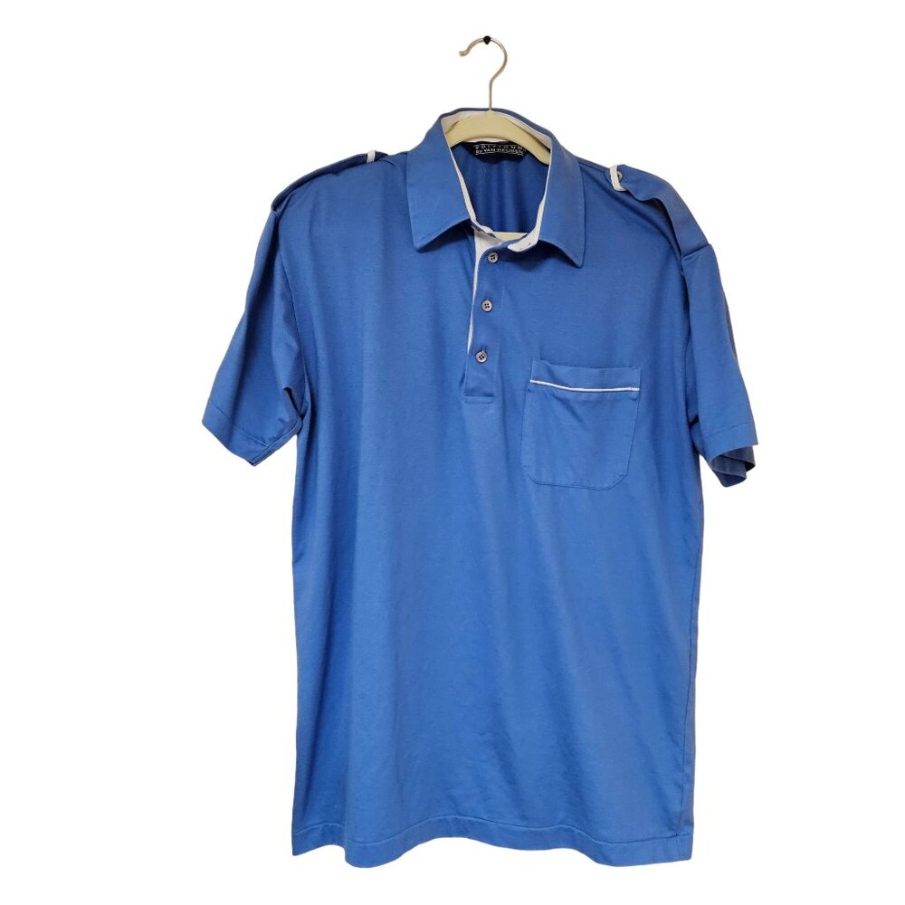 Editions Van Heusen Mens Polo Shirt Blue Size L Cotton Polyester Shoulder Button - Picture 1 of 9